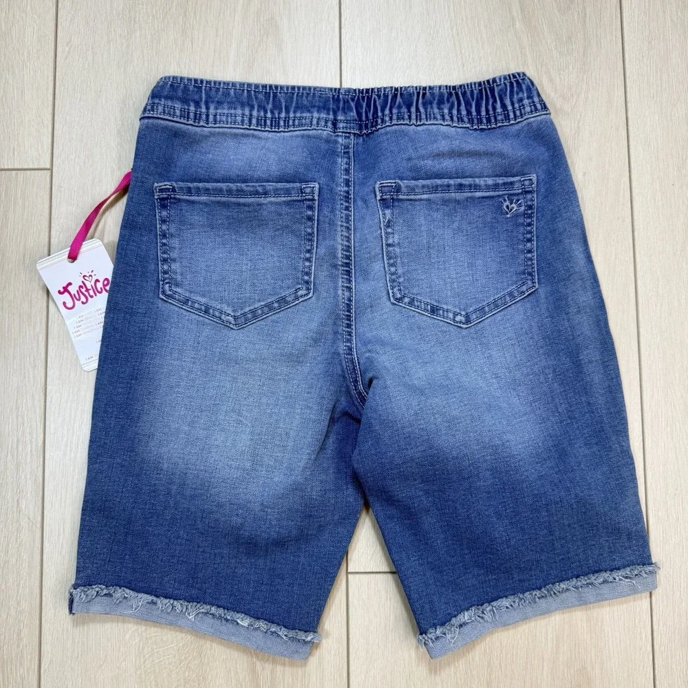 NWT Size 14 Justice Girls Denim Bermuda Shorts Slim Pull On Stretch Medium Wash